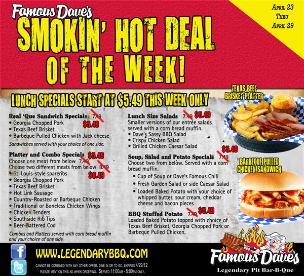 Famous Daves Lunch Special April 2012